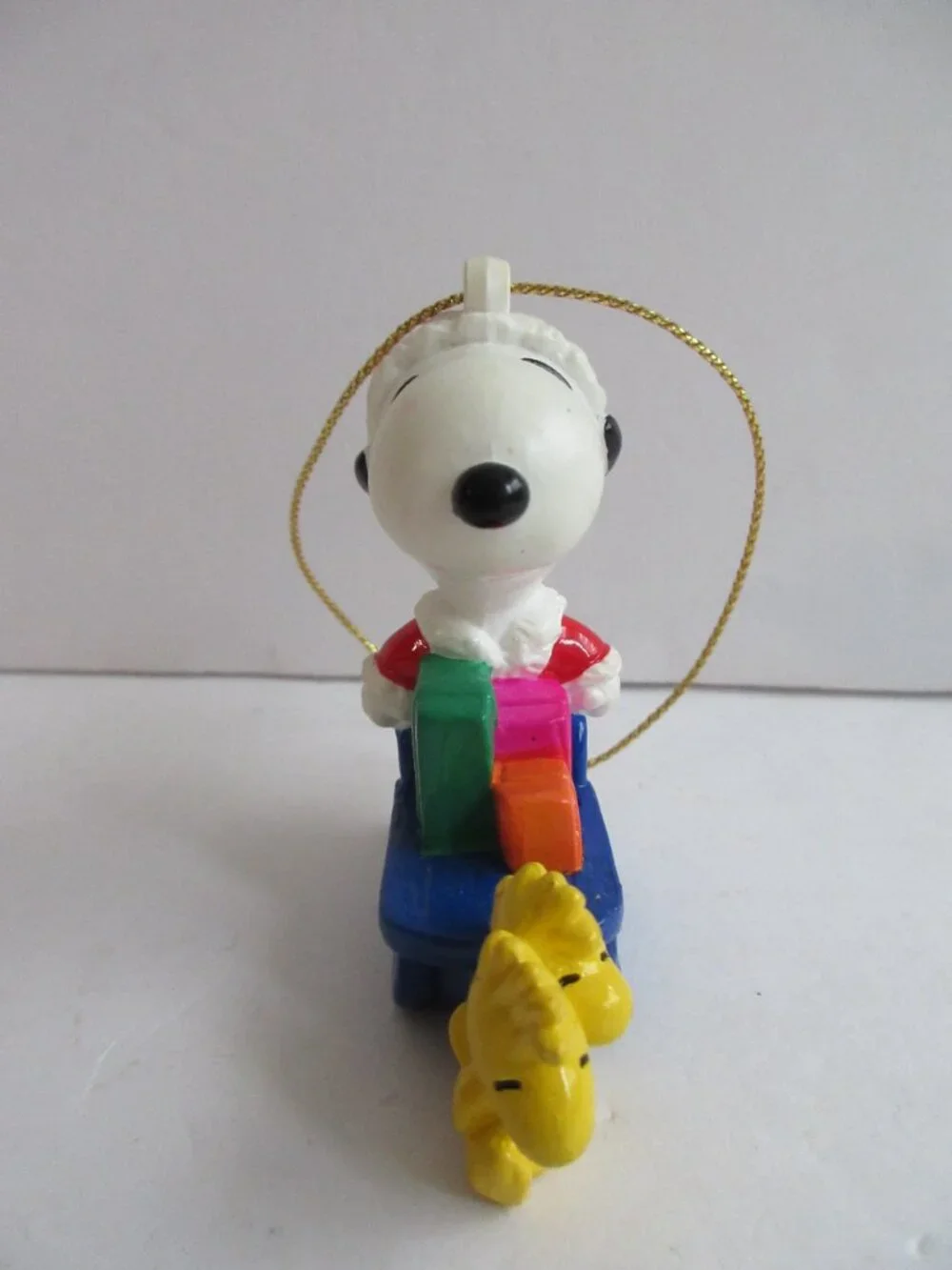 Peanuts PVC Snoopy Santa On Sleigh with Gifts, Woodstock Reindeer 2.5” Ornament